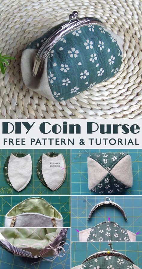 Kiss Lock Coin Purse Pattern, Kiss Lock Purse Pattern, Coin Purse Diy Easy, Cute Coin Pouch, Clasp Purse Pattern, Coin Purse Pattern Free, Sew A Coin Purse, Coin Purse Sewing Pattern, Diy Coin Purse