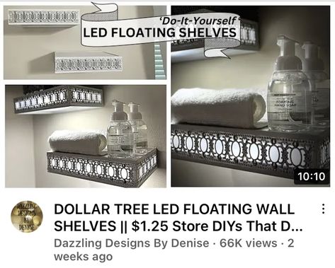 Led Floating Shelves, Tv Wall Shelves, Dollar Store Diy Organization, Floating Shelves Kitchen, Dollar Store Diy Projects, Diy Wall Shelves, Diy Dollar Tree Decor, Led Diy, Dollar Tree Decor