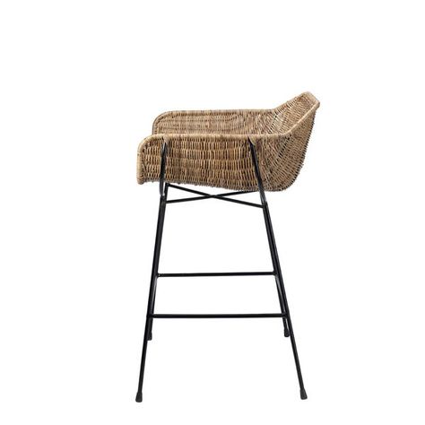 Jamie Young Company Nusa Natural Rattan and Black Steel Counter Stool 20NUSA-CSNA | Bellacor Steel Bar Stools, Rattan Counter Stools, Jamie Young, Woven Rattan, Kitchen Stools, Bar Counter, Black Legs, Transitional Design, Counter Stool