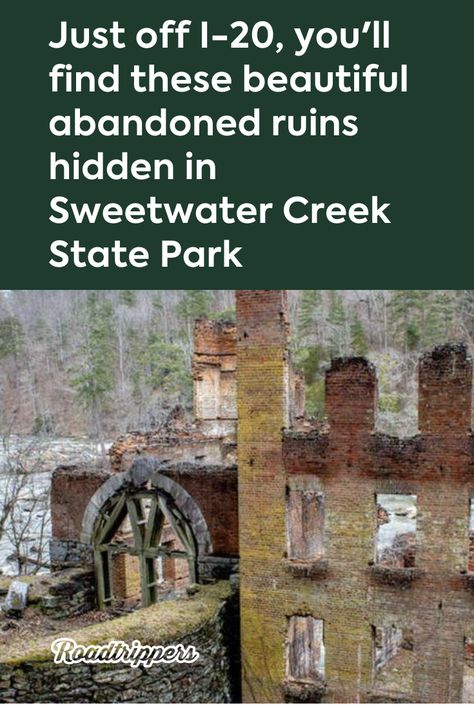 Just off I-20, you'll find these beautiful abandoned ruins hidden in Sweetwater Creek State Park #sweetwatercreekstatepark #statepark #stateparksingeorgia #georgiastateparks #peachstate #abandonedruins #thingstodoingeorgia #placestogoingeorgia #placestovisitingeorgia #historyingeorgia Sweetwater Creek State Park, Abandoned Ruins, Georgia State Parks, Southern Food, Summer 2019, Road Trips, State Park, Us Travel, State Parks