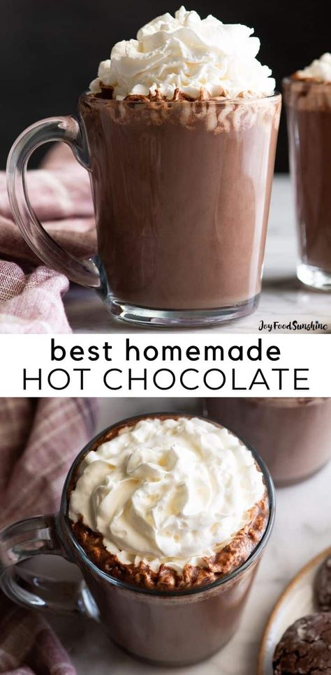 Best Homemade Hot Chocolate, Creamy Hot Chocolate Recipe, Homemade Hot Chocolate Recipe, Hot Chocolate Recipe Homemade, Homemade Hot Cocoa, Chocolate Recipes Homemade, Hot Cocoa Recipe, Hot Chocolate Drinks, Cocoa Recipes