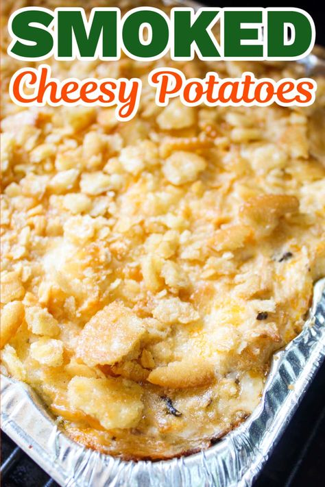 Cheesy Potatoes With Hashbrowns, Cast Iron Skillet Recipes Dinner, Smoked Baked Potatoes, Frozen Hash Browns, Smoked Potatoes, Cream Cheese Potatoes, Cheesy Potatoes Recipe, Cheesy Hashbrowns, Frozen Potatoes