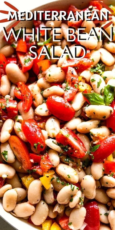 Mediterranean White Bean Salad is an easy, healthy dish you’ll love! Tender cannellini beans are marinated in a fabulously flavorful garlic and shallot dressing, with colorful bell peppers, tomatoes, and fresh herbs. 🫘 Bean Salad Recipes Healthy, Shallot Dressing, White Bean Salad Recipes, Cannellini Beans Recipes, Cannellini Bean Salad, Mediterranean Recipes Healthy, White Bean Recipes, Cannellini Bean, Mediterranean Diet Recipes Dinners