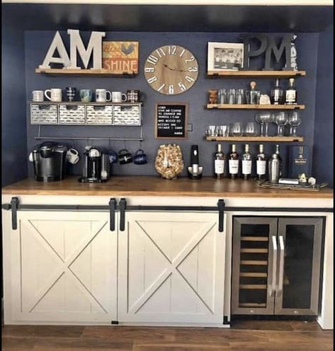 45 Awesome DIY Coffee Bar Ideas & Designs (2021) For Your Kitchen Coffee Bar In Kitchen, Bar In Kitchen, Bars Ideas, Wine And Coffee Bar, Home Wine Bar, At Home Coffee, Coffee Mornings, Space Coffee, Coffee Inspiration