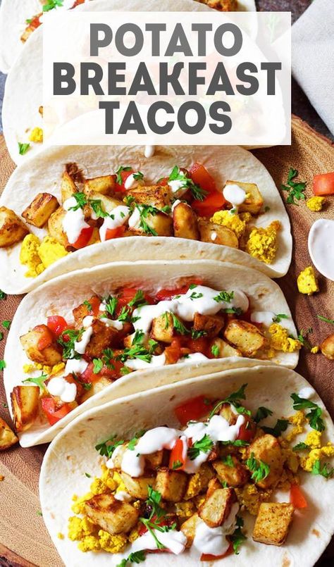 Potato Breakfast Tacos, Vegan Breakfast Tacos, Roasted Breakfast Potatoes, Easy Vegan Breakfast, Breakfast Hotel, Menu Sarapan Sehat, Potato Breakfast, Veggie Breakfast, Vegan Breakfast Easy