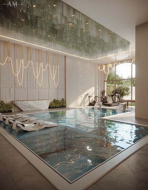 Aesthetic Indoor Pool, Pool In Bedroom, Indoor Swimming Pool Design Luxury, Luxury Above Ground Pool, Home Indoor Pool, Modern Indoor Pool, Large Swim Spa, Pool Design Modern, Rich House