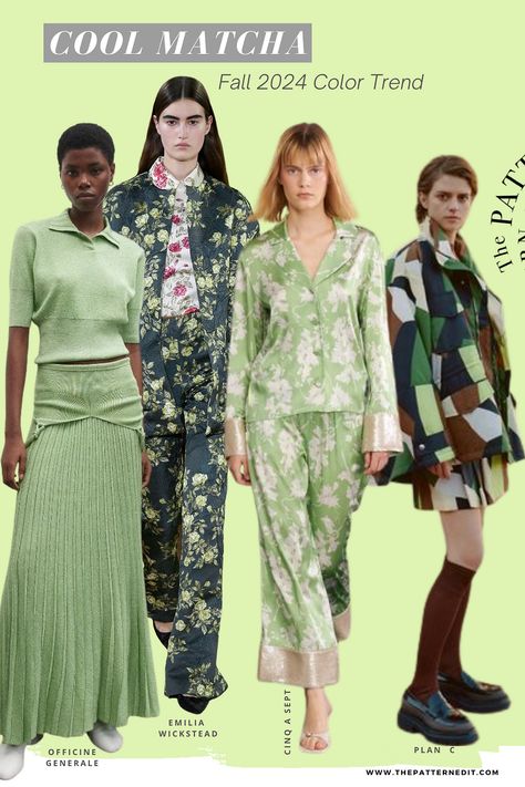 Models wearing green color outfits, green coat, green suit, green skirt, green dress. 2024 Color Trends, Fall Winter Fashion Trends, Fall 2024 Fashion, Fashion Trend Forecast, 2024 Fashion Trends, Fall Winter Trends, Color Trends Fashion, Fashion Forecasting, 2024 Color