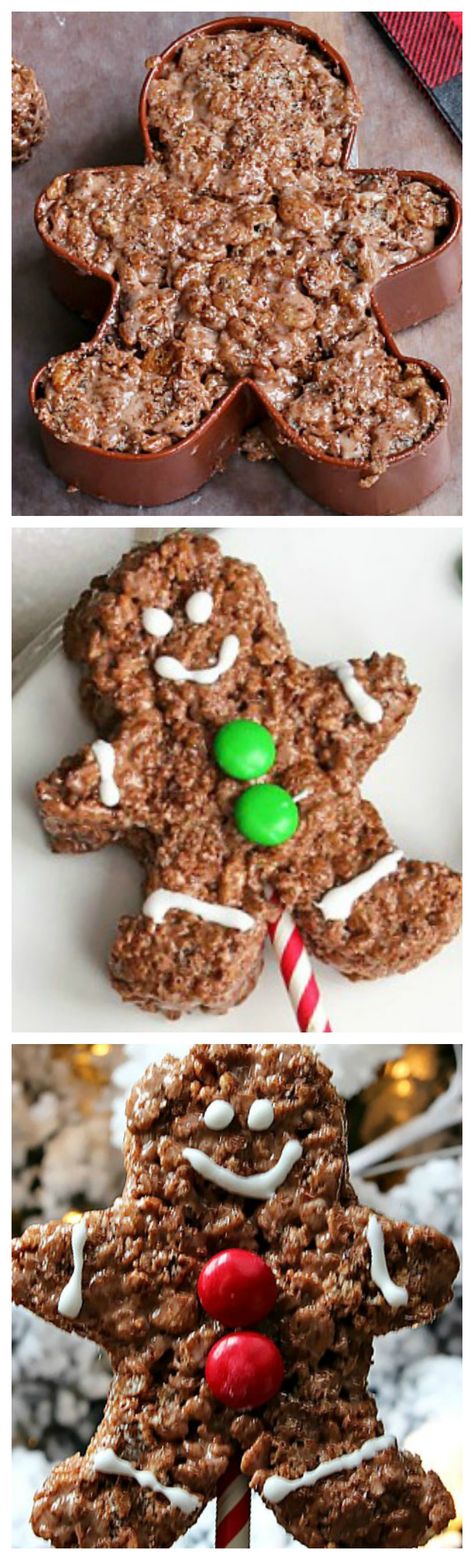 Chocolate Rice Krispie Gingerbread Men Pops ~ Adorable and delicious! Rice Crispy Treats Christmas, Rice Krispie Treats Christmas, Healthy Christmas Snacks, Gingerbread Cottage, Easy Christmas Treats, Cereal Treats, Healthy Christmas, Sugar Sugar, Rice Crispy Treats