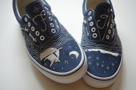 Hand embroidered Vans Shoes @rbgoodthings Shoe Embroidery Ideas, Shoe Embroidery, Embroidered Vans, Embroidered Shoes, Embroidery Ideas, Vans Authentic Sneaker, Vans Classic Slip On Sneaker, Vans Shoes, Keds