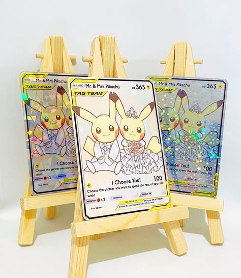 Mr & Mrs Pikachu Wedding Pokemon Trading Card Invitation Gift - Etsy Anime Wedding Invitations, Pokemon Card Invitation, Pokemon Wedding Ring, Pokemon Wedding Decorations, Pokemon Wedding Dress, Pokemon Wedding Invitations, Pokemon Wedding Theme, Mochi Wedding, Pikachu Wedding