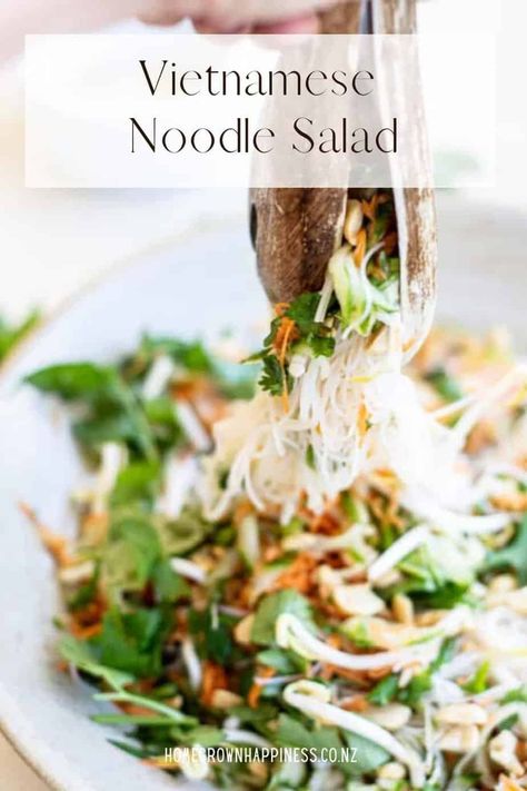 Vibrant Vietnamese Noodle Salad - Home Grown Happiness Vermicelli Rice Noodles, Vietnamese Noodle Salad, Vermicelli Rice, Nuoc Cham, Noodle Salad, Home Grown, Fresh Mint Leaves, Rice Noodles, Mint Leaves