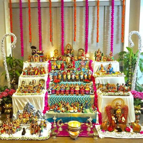 Image may contain: indoor Golu Decoration Ideas, Diy Golu Dolls, Bommala Koluvu, Golu Dolls, Kundan Rangoli, Pooja Decor, Diwali Pooja, Laddu Gopal Dresses, Indian Dolls