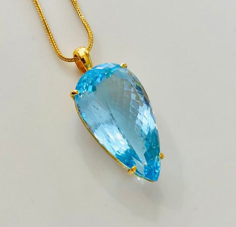 Large Gemstone Pendant, Cocktail Necklace, Blue Sapphire Pendant, Basket Setting, Blue Topaz Pendant, Topaz Pendant, Topaz Color, Jewelry Workshop, Ruby Pendant