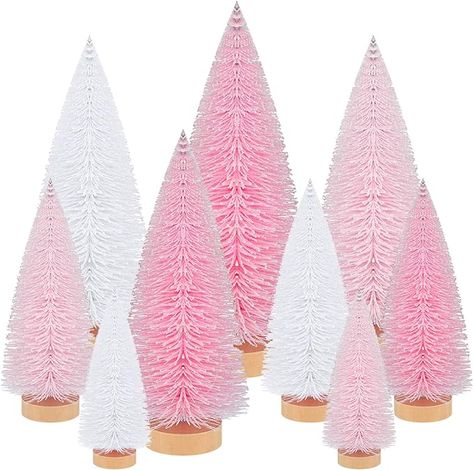 Amazon.com: Leyndo 9 Pcs Artificial Mini Christmas Tree Xmas Sisal Bottle Brush Trees with Wood Base Christmas Pine Trees for Christmas Party Table Top Decor Winter Ornaments Home Kitchen Crafts (Multi Color) : Home & Kitchen Pink Christmas Table, Trees For Christmas, White Xmas Tree, Pink Christmas Wreath, Christmas Party Table, Winter Ornaments, Christmas Apartment, Pink Xmas, Christmas Tree Set