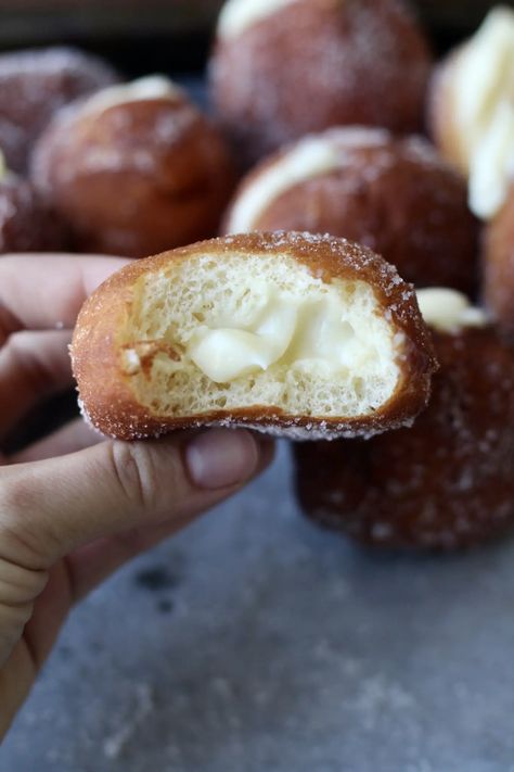 Hawaiian Malasadas with Cream Custard Filling - Soul&Streusel Brioche Donuts, Homemade Brioche, Donut Filling, Vegan Pastries, Hawaiian Dishes, Homemade Custard, Cream Custard, Amazing Desserts, Custard Recipes