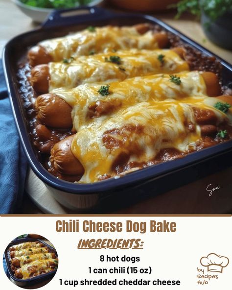 Chili Cheese Dog Bake Baked Chili Cheese Dogs, Pecan Pie Bars Easy, Baked Meatloaf, Mexican Casserole Recipe, Seafood Bisque, Chili Cheese Dogs, Creamy Crab, Chicken Parmesan Pasta, Chicken Pasta Bake