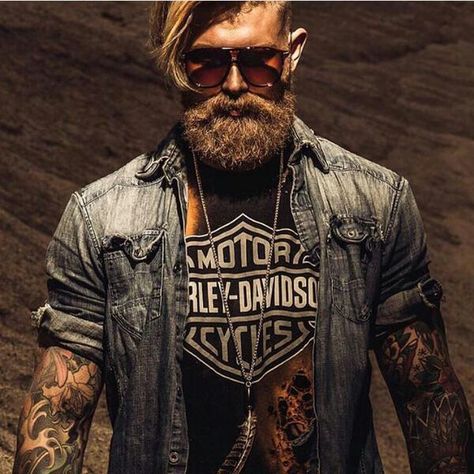 Josh Mario John, Outfit Biker, Beard King, Street Style Vintage, Male Style, Beard Lover, Great Beards, Estilo Rock, Beard Love