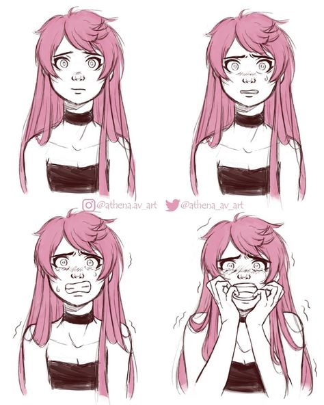 Athena-av ⭐⭐🌙 on Instagram: “More faces of my original character Minerva. Next one: Scared faces 😦😨😱 Keep doing more faces expressions! . . #artwork #digitalsketch…” Scared Face Drawing, Ponytail Drawing, Character Expressions, Scared Face, Facial Expressions Drawing, Smile Drawing, Drawing Face Expressions, Face Drawing Reference, Reference Drawing