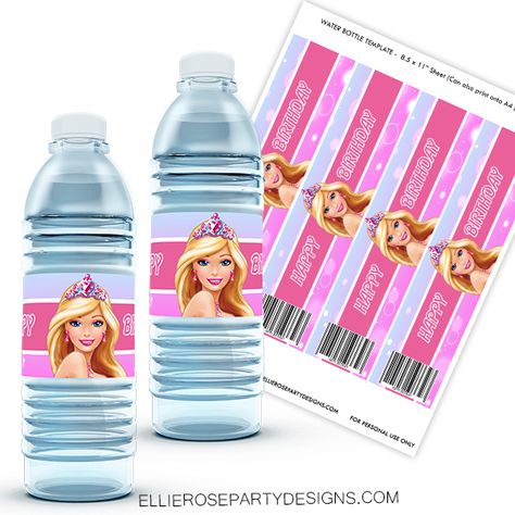 8 Ultimate Free Barbie Party Favors Printables Barbie Labels Free Printables, Barbie Water Bottle Labels Free, Barbie Party Printables, Barbie Images Free Printable, Barbie Favors, Barbie Party Theme, Barbie Party Favors, Water Bottle Labels Free, Bottle Lables