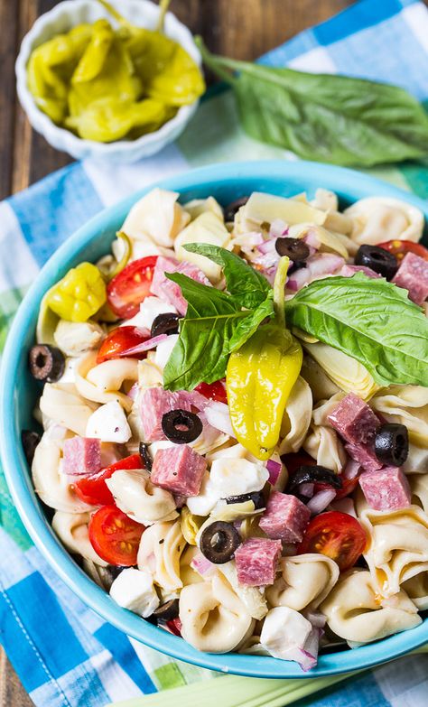 Tortellini Antipasto Pasta Salad with Newman's Own Dressing - Spicy Southern Kitchen #sponsored Antipasto Pasta Salad, Antipasto Pasta, Tortellini Pasta Salad, Antipasto Pasta Salads, Spicy Southern Kitchen, Salad Recipes Lunch, Pasta Salad With Tortellini, Chopped Salad Recipes, Side Salad Recipes