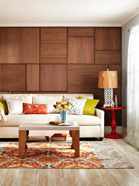 Wood Grain Wall  Love that it invokes memories of 70's wood veneer panelling, but in a modern way. Diy Wood Wall Paneling, Koti Diy, Diy Wood Wall, Wood Wall Design, Wood Walls, Wood Accent Wall, Diy Casa, Into The Wood, Diy Holz