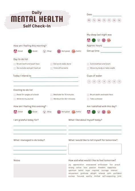 Daily Mental Health Self Check-in, PDF, Printable homeschoolplanner #pocketplanner. Daily Mental Check In, Daily Emotional Check In, Mental Check In, Daily Feelings Check In, Daily Routine For Mental Health, Daily Check In For Mental Health, Daily Check In, Mental Health Check In, Introduce Yourself Template