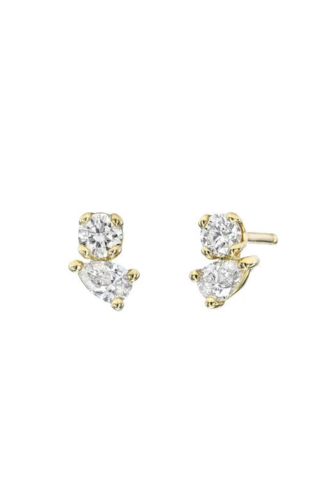 Beautifully handcrafted, round and pear shape diamond stud earrings in the gold color of your choice. Add a touch of sparkle to your ear party with a special stud. Made in L.A. Sold as a single, or pair Diamond Carat Weight: Approx. 0.18ctw Toal weight: 0.5grams Size of Diamond: 4mm(w) x 6mm(h) Ships in 5-12 business days Rush orders ship in 3-6 business days This item is Final Sale. Comes gift ready in a custom Zoe Lev jewelry box. Diamond Jewlery, Gold Diamond Earrings Studs, Gold Diamond Studs, Ear Party, Yellow Gold Earrings, Diamond Earring, Gold Diamond Earrings, Fancy Diamonds, Earrings 3