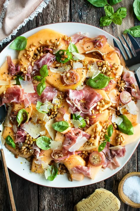 Prosciutto Melon, Summer Appetizer Recipes, The Original Dish, Melon Salad, Beach Meals, Summer Appetizer, Toasted Pine Nuts, Half Baked, Girl Dinner