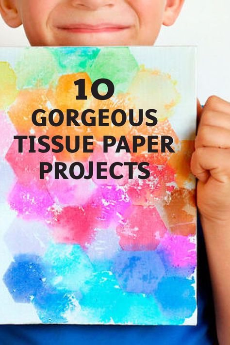 Tissue paper is a convenient and easy material when crafting. Check out these 10 Gorgeous Tissue Paper Projects for easy DIY kids’ projects to keep your children entertained as the weather cools this fall. Add Bounty Paper Towels to your materials list for quick and easy cleanup. Tissue Paper Elementary Art, Tissue Paper Crafts For Preschoolers, Crepe Paper Projects, Tissue Paper Square Crafts, Decoupage Art Canvas Tissue Paper, Tissue Paper Squares Craft Ideas, Crafts With Tissue Paper For Kids, Tissue Paper Modge Podge Projects, Tissue Paper Art Projects