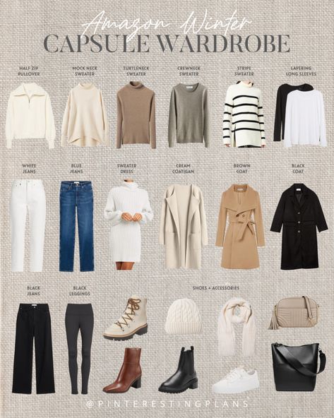 Elevate your winter style with Pinteresting Plans! Explore the latest in Amazon fashion, curated for Winter 2023. Discover essential winter fashion pieces and build your dream wardrobe with our Amazon Winter Capsule Wardrobe. From cozy sweaters to versatile bottoms, chic outerwear, trendy shoes and statement accessories – we've got it all. Unleash your creativity with endless outfit ideas that are both fashionable and stylish. Visit us now for an exclusive look at the season's must-haves! Winter Capsule Wardrobe 2023, Capsule Wardrobe 2023, Neutral Capsule Wardrobe, Capsule Wardrobe Women, Winter Wardrobe Essentials, Capsule Wardrobe Outfits, Travel Capsule Wardrobe, Winter Capsule, Winter Capsule Wardrobe