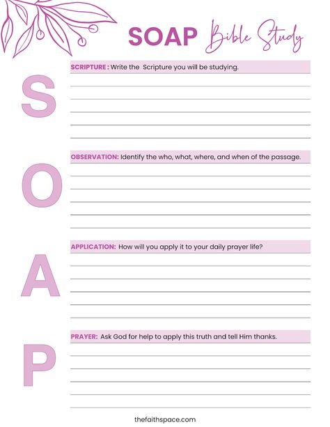 Soap For Bible Study, Soap Bible Study Method Printable, The Soap Bible Study Method, Bible Study Plans For Beginners Soap, Bible Study Notes Journal Soap, Bible Soap Template, Bible Study Soap Template, Bible Study Note Templates, Soap Study Method