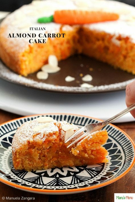 Italian Almond Carrot Cake – very moist and packed with delicious carrots. Almonds give it that extra kick! Snacking Cake, Cake Carrot, Choc Cake, Italian Pastry, Food Vegan, Almond Cake, Carrot Recipes, Healthy Cake, Save Room