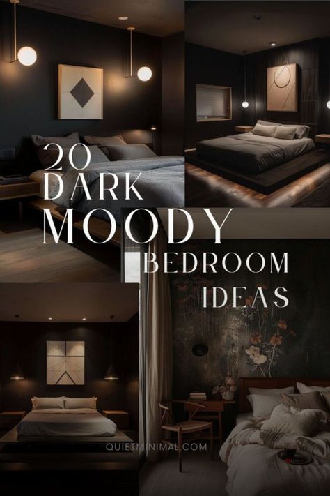 #modernminimalistbedroomdesignideas Dark Mens Bedroom Ideas, Dark Room Bedding Ideas, Black Moody Bedroom Ideas, Gentlemans Bedroom Ideas, Black Master Room Bedroom Ideas, Masculine Black Bedroom, Best Moody Bedroom Colors, Cozy Black Bedroom Ideas, Dark Sophisticated Bedroom