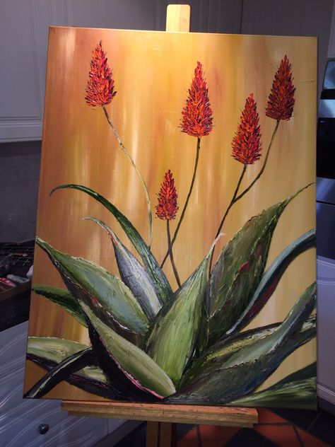 Aalwyne Paintings, Aloe Tree, Taos Art, Aloe Oil, Protea Art, Cactus Paintings, Simple Oil Painting, Blue Flower Wallpaper, Cactus Painting