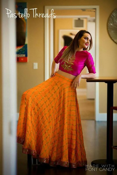 Indian Bridesmaid Dresses, Lehnga Dress, Choli Designs, Salwar Kamiz, Indian Gowns Dresses, Orange Skirt, Indian Lehenga, Ghagra Choli, Indian Gowns