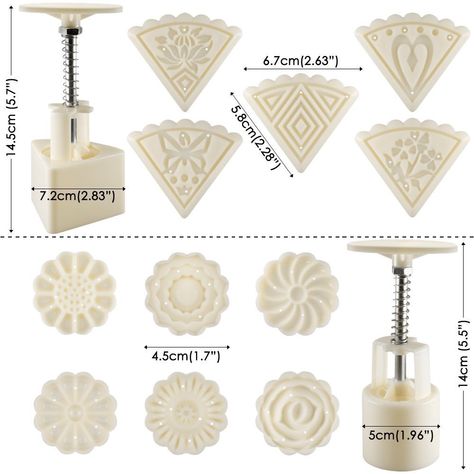 2 Sets Mooncake Mold Press 50g with 11 Stamps, SENHAI Flower and Triangle Shape Decoration Tools for Baking DIY Cookie - White: Amazon.co.uk: Kitchen & Home Tools For Baking, Boutique Patisserie, Mooncake Recipe, Chocolate Candy Cake, Moon Cake Mold, Pattern Stamping, Plungers, Cake Molds, Diy Cake Decorating