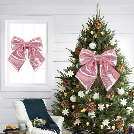 Christmas Sequined Bow Glitter Bow Tie Christmas Tree Accessories Wreath Decoration Door And Window Hangings Party Decorations Features: Product Name: Sequin Bow Material : Sequins Color: P.ink Product size: 25cmx25cm / 9.84x9.84in Packing size: 25cmx13cmx2cm /9.84x5.11x0.78in Gross weight: 51g/0.11lb Net weight: 51g/0.11lb Product Description: Outstanding and shining, the finishing touching of the festive mood: This Christmas sequin bow, with its unique sequin design, shines brightly in the lig Pink Bow Christmas Tree, Christmas Tree Topper Bow, Christmas Tree Accessories, Christmas Tree Bows, Pink Xmas, Tree Topper Bow, Bow Christmas, Holiday Bows, Party Garland