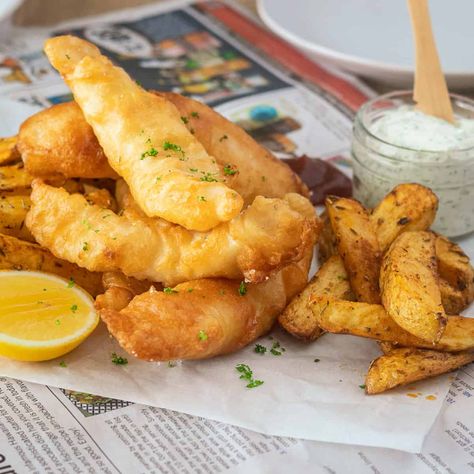 Crispy Beer Battered Fish And Chips - A Tasty Kitchen Beer Battered Fish And Chips, Battered Fish And Chips, Homemade Fish And Chips, Tartare Sauce, Cod Recipe, Beer Battered Fish, Homemade Beer, Beer Battered, Battered Fish