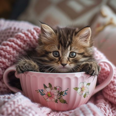 Cozy Kitten Cup: Adorable #fluffy #kitten peeking out from a pastel pink #teacup surrounded by a #soft #blanket. #cute #cozy #aiphoto #aiart #stockcake ⬇️ Download and 📝 #Prompt 👉 https://stockcake.com/i/cozy-kitten-cup_585828_897629 Cozy Kitten, Kitten Photography, Kitten Cuddle, Pink Teacup, Kitten Eyes, Teacup Cats, Blanket Cute, Orange Kittens, Pink Nature