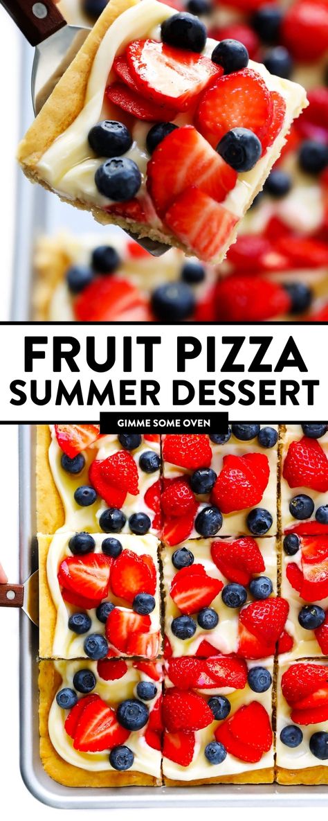 This Easy Fruit Pizza recipe is made with my favorite brown sugar cookie crust, it’s spread with a quick and dreamy cream cheese frosting and finally topped with your favorite combination of fruit. This delicious summer dessert is always a crowd fave! Dessert Pizza Recipes, Easy Fruit Pizza, Sugar Cookie Crust, Fruit Pizza Recipe, Fruit Dessert Recipes, Summer Baking, Easy Summer Desserts, Dessert Pizza, Summer Dessert Recipes