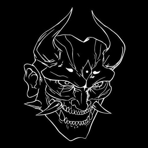 ╰‿╯ㅤGang Oni Oni Desktop Wallpaper, Oni Mask Pfp, Demon Mask Drawing, Oni Club, Black Oni Mask, Oni Teeth, Oni Mask Art, Oni Mask Drawing, Oni Aesthetic