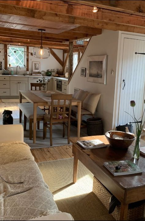 White Cabin Aesthetic, Cabin Additions Layout, Farmhouse Ranch Style Homes Interior, Wood Stove Under Stairs, Modern Colonial Bedroom Ideas, Books Stacked On Floor Aesthetic, French Country Tiny House, A Frame Loft Ideas, Rural House Country Living