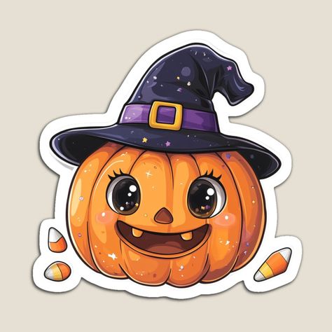 Get my art printed on awesome products. Support me at Redbubble #RBandME: https://www.redbubble.com/i/magnet/Sparkly-Halloween-Pumpkin-with-Witch-Hat-by-Montririni/163910877.TBCTK?asc=u Halloween Calabazas, Pumpkin With Witch Hat, Cute Halloween Stickers, Vespa Illustration, Sparkly Halloween, Deer Cartoon, Halloween Toddler, Halloween Hat, Stickers Halloween