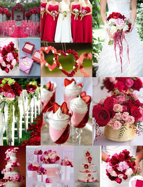 Red And Pink Wedding, Popular Wedding Colors, Pink Wedding Colors, Wedding Colors Red, Wedding Color Palettes, Red Wedding Theme, February Wedding, Pink Wedding Theme, Red Bridesmaid Dresses