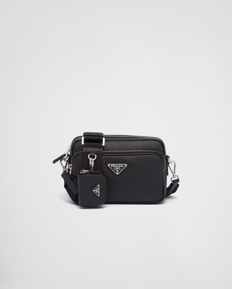 Men's Messenger bags | PRADA Prada Messenger Bag, Prada Mini, Latest Bags, Pocket Logo, Messenger Bag Men, Mens Leather Bag, Orange Bag, Triangle Logo, Prada Crossbody Bag