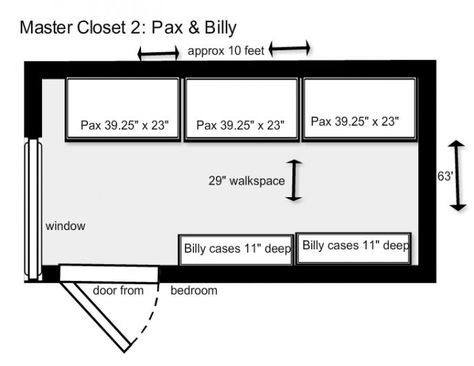 Walk In Closet Dimensions Layout, Small Walk In Closet Dimensions, Master Closet Dimensions, Walk In Closet Size, Small Walkin Closet, Narrow Walk In Closet, Walk In Closet Dimensions, Bedroom Measurements, Walk In Closet Layout