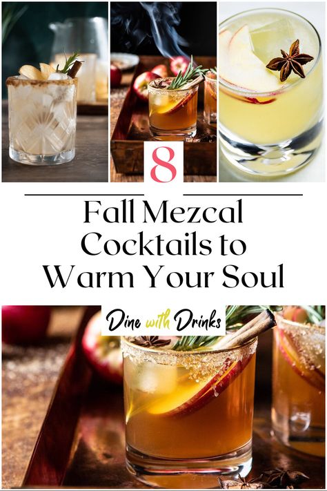 Collage of 4 fall mezcal cocktails. Fall Drinks Alcohol, Cocktail Shaker Recipes, Cider Cocktail Recipes, Unique Drinks, Cocktail Recipes Tequila, Mexican Cocktails, Bourbon Cocktail Recipe, Mezcal Tequila, Christmas Drinks Alcohol