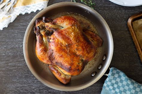 Chef Thomas Keller's Roast Chicken of Bouchon Fame | Edible Times Thomas Keller Roast Chicken, Thomas Keller Recipes, Chicken Jus, Thyme Chicken, Easy Roast Chicken, Brine Chicken, Thomas Keller, How To Cook Asparagus, Roast Chicken