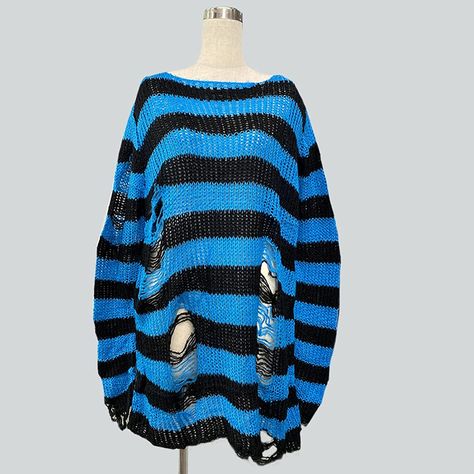 Loose Knit Jumper, Goth Wardrobe, Long Sweaters For Women, Alt Clothes, Oversized Striped Sweater, Mens Fashion Sweaters, Skull Clothing, Loose Knit Sweaters, Oversized Pullover