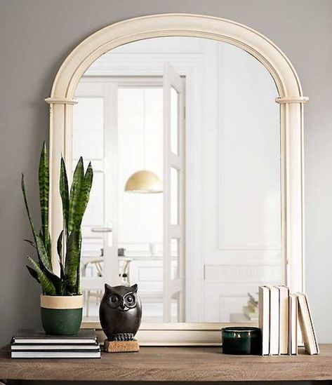 37 Affordable Mirrors That Will Make a Statement in Your Home | The Everygirl Large Mirror Over Fireplace, Mirror Over Fireplace, French Country Mirrors, Vanity Closet, Round Wood Mirror, Lacquered Mirror, Mirror Decor Living Room, Scalloped Mirror, Mantle Mirror